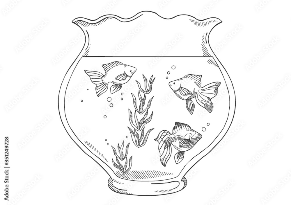 金魚鉢と金魚のベクターイラスト 線画 Stock Vector Adobe Stock