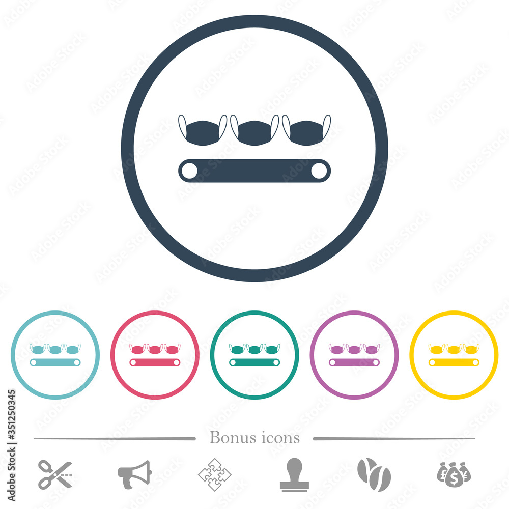 Mask manufacturing flat color icons in round outlines Mask manufacturing flat color icons in round outlines