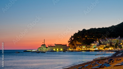 Sunset in the resort town of Petrovac.