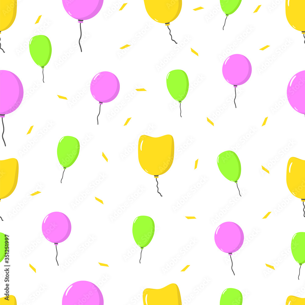 Colourful vector pattern with balloons. Flying ballons and confetti .