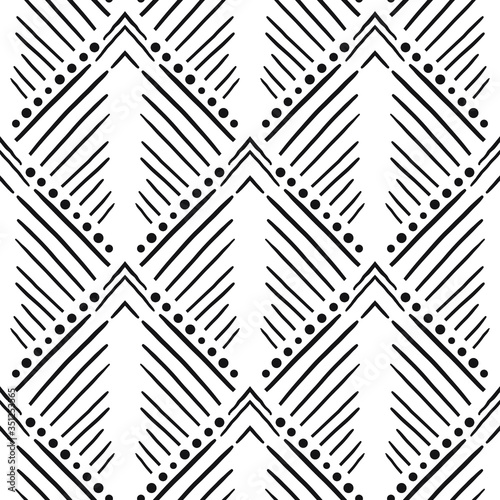 Hand drawn seamless vector bohemian pattern in black and white