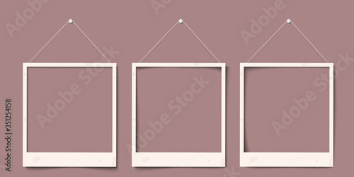 Blank white realistic paper old photo frames with different shadows