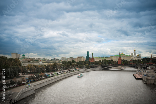 panoramic view on the Kremlin Moscow with a moody cloudy sky