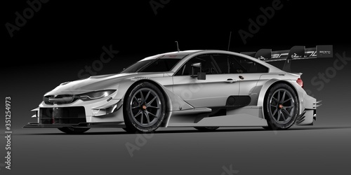 Fototapeta Naklejka Na Ścianę i Meble -  3D rendering of a brand-less generic concept racing car in studio environment