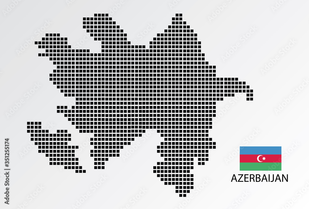 Azerbaijan map design square with flag Azerbaijan.