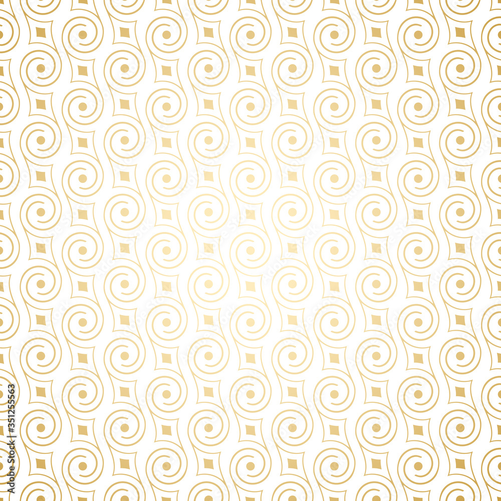 Luxury golden art deco seamless pattern with swirls , white and gold colors