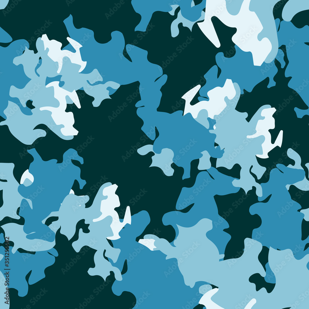 Winter camouflage of various shades of blue and white colors
