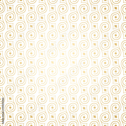 Luxury golden art deco seamless pattern with swirls , white and gold colors