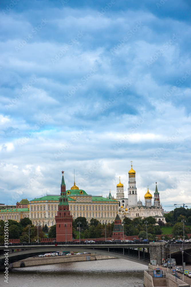 panoramic view on the Kremlin Moscow with a moody cloudy sky