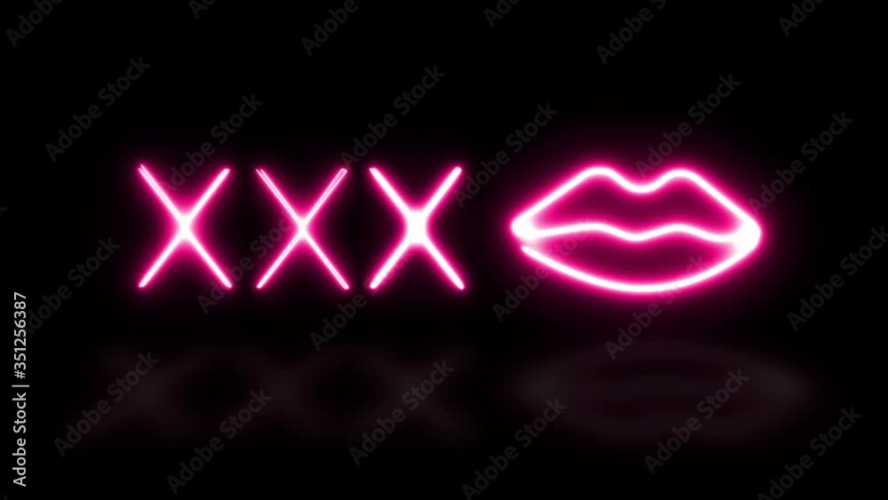Neon symbol xxx adult entertainment sign and female mouth lips night club three different animations