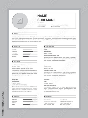 Minimal professional resume for interview template design