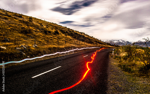 light trail on the road