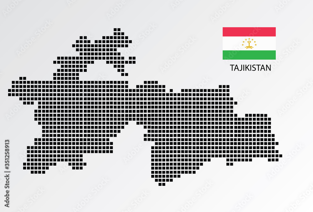 Tajikistan map design square with flag Tajikistan.