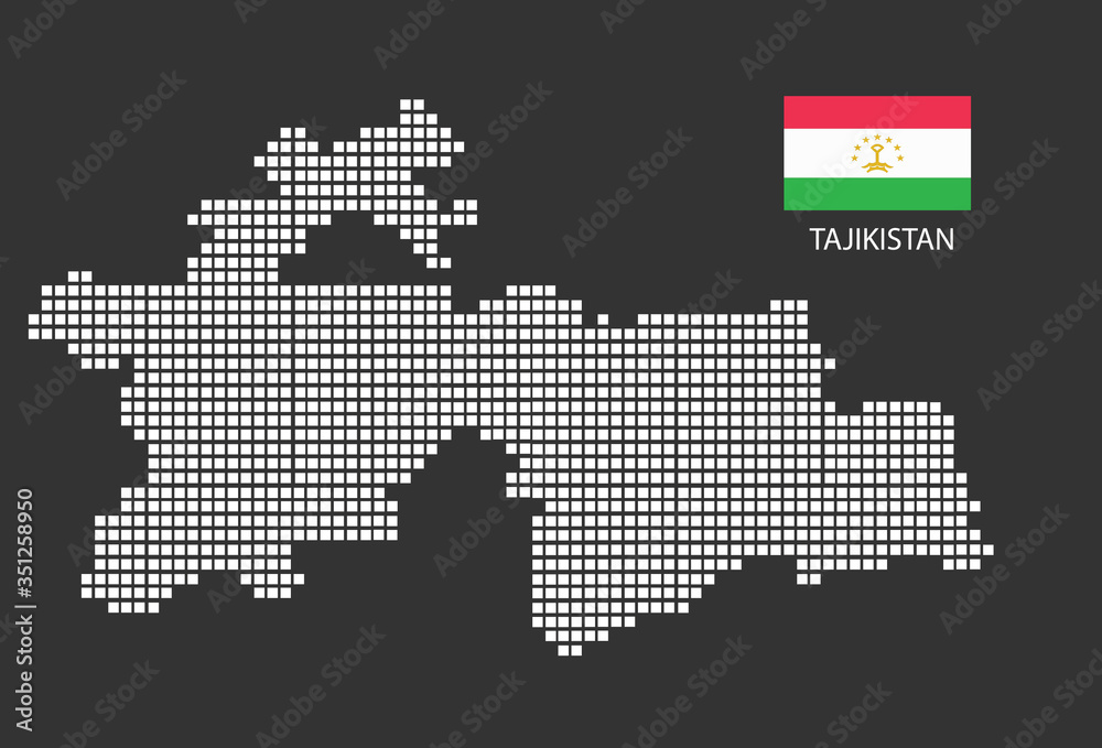 Tajikistan map design white square, black background with flag Tajikistan.