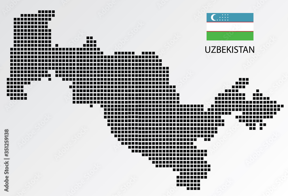 Uzbekistan map design square with flag Uzbekistan.