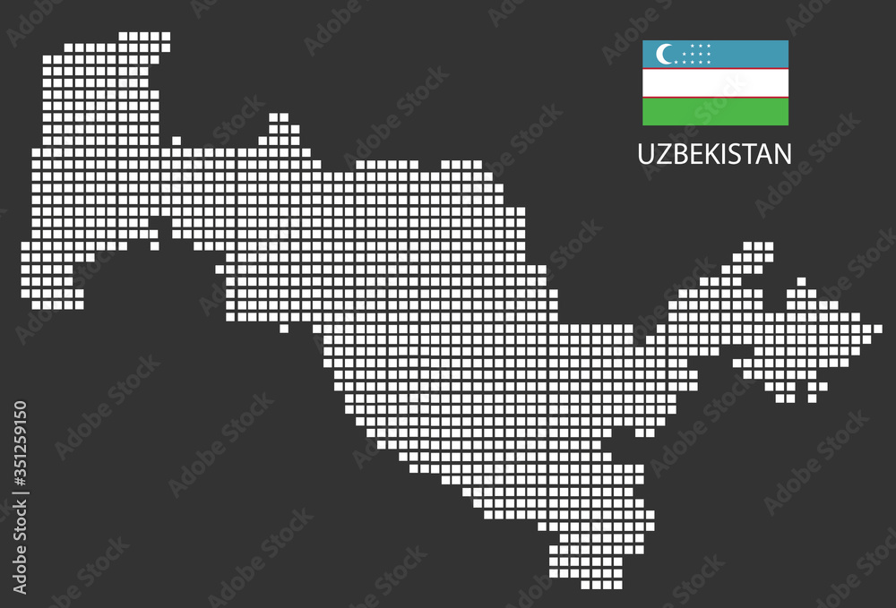 Uzbekistan map design white square, black background with flag Uzbekistan.