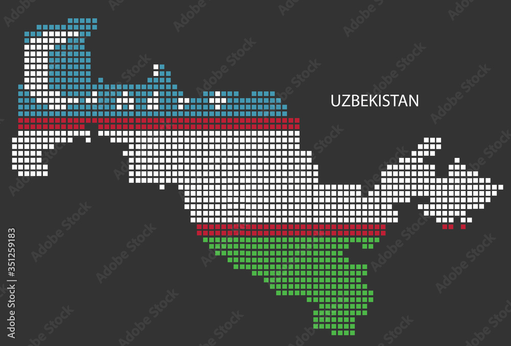 Uzbekistan map design flag Azerbaijan square, black background.