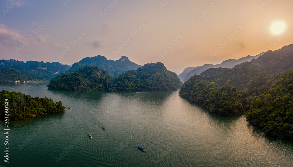 typical Vietnamese landscape in spring in Ba Be Lake