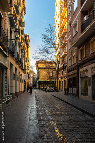 Old town street in Zaragoza, Spain.