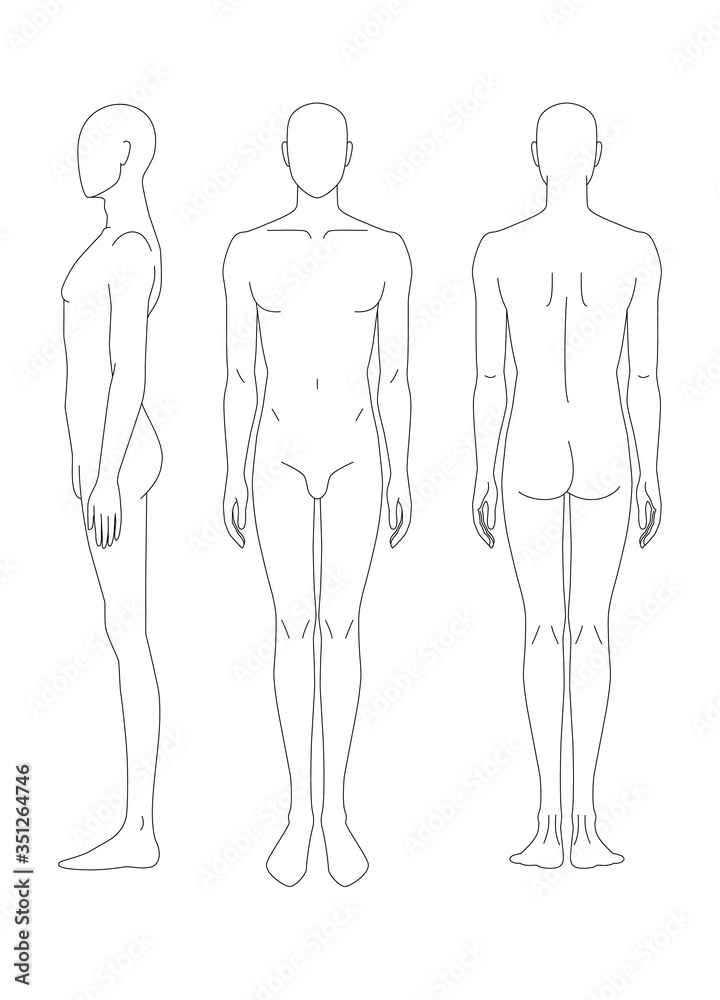 Sketch of the human body. Front, side and rear view. Pattern of the human  body for drawing clothes. You can print and draw directly on sketches.  Stock Vector | Adobe Stock