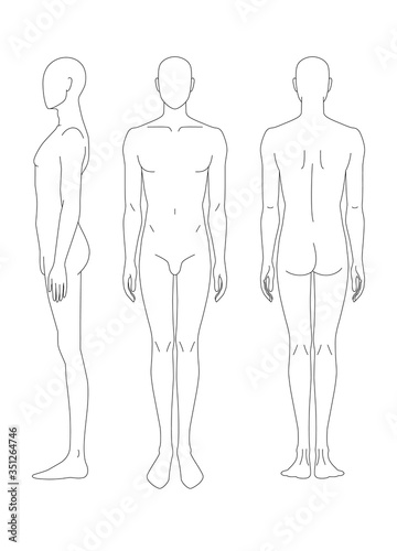 Sketch of the human body. Front, side and rear view. Pattern of the human body for drawing clothes. You can print and draw directly on sketches.