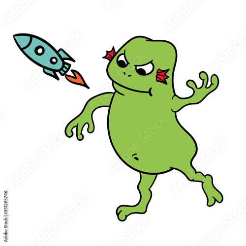 evil green alien launches a rocket  isolated vector image  on a white background
