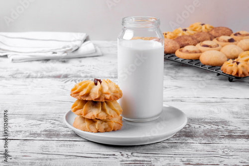 Kurabiye cookies on the white wooden table. Azerbaijan cuisine pastry photo