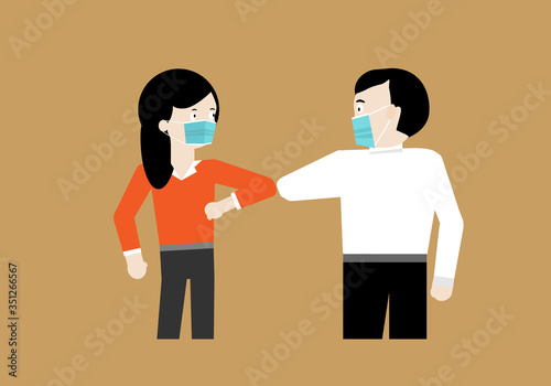 People greeting by using elbow bump in coronavirus outbreak