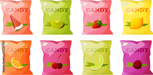 Vector illustration of various candy bags isolated on white background