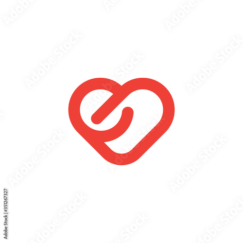 Letter E in heart view, vector symbol design