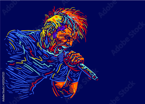 Singer man character. Rock vocalist. Abstract vector illustration
