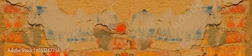 Rusty texture. Old damaged brick wall with shabby plaster.