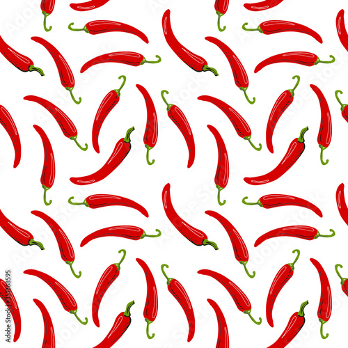 Red chili peppers, seamless texture on a white background.