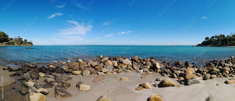 Cefalu Mediterranean Sea beach panoramic view Cefalu Mediterranean Sea beach panoramic view