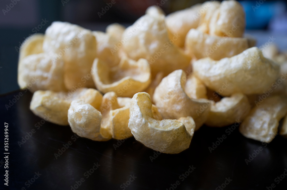 Torreznos, a kind of spanish pork rinds Usually served as staple of bar tops in Spain Torreznos, a kind of spanish pork rinds Usually served as staple of bar tops in Spain