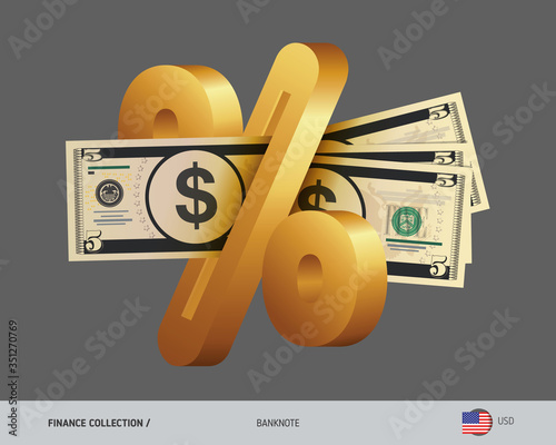 Money transferred to a credit institution in order to receive income in the form of interest. 5 US Dollar. Flat style vector illustration.