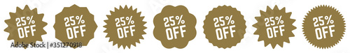 25 Percent OFF Discount Tag Gold | Special Offer Icon | Sale Sticker | Deal Label | Variations