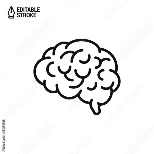 Human Brain. Vector Outline Icon with Editable Strokes Isolated on White Background