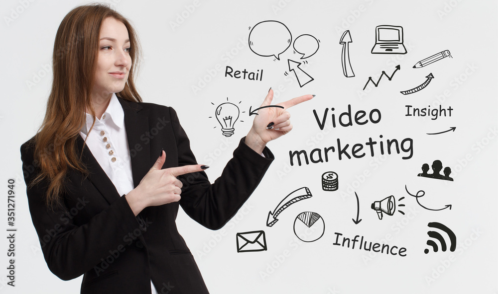 Business, technology, internet and network concept. Young businessman thinks over ideas to become successful: Video marketing