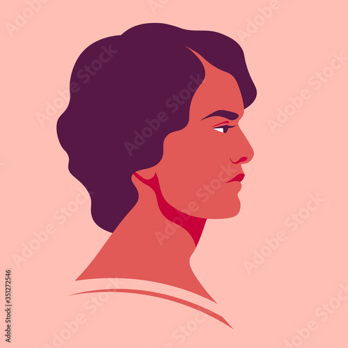 Male face in profile. European guy's head side view. Avatar for a social network. Vector flat illustration
