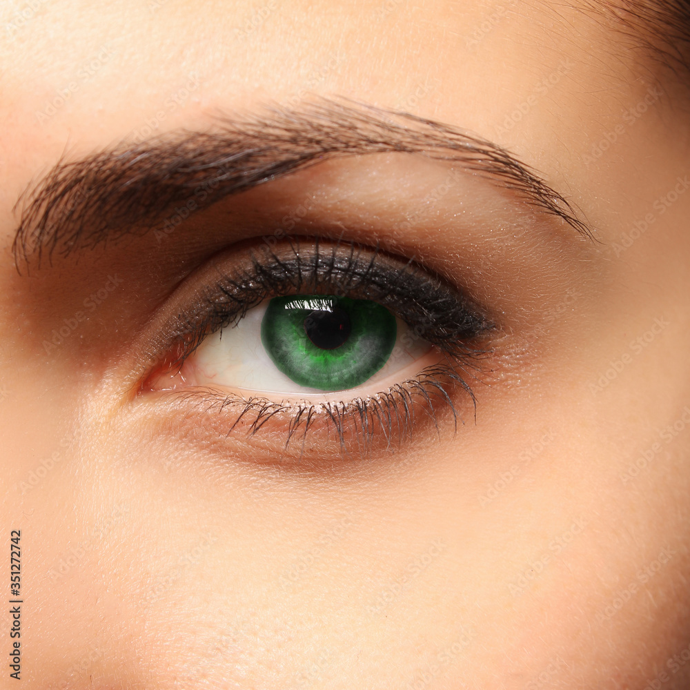 Obraz premium Close up picture of woman’s green eye with minimum make up