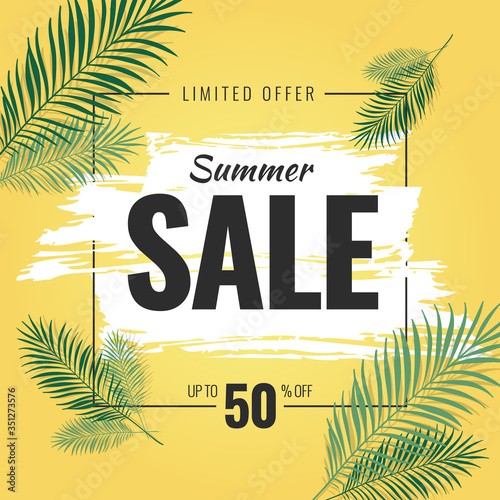 Template of Limited Offer Summer Sale with Tropical Coconut Leaf