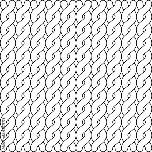 vector illustration background texture seamless braids of white sausages arranged vertically in a row with a black outline on a white background