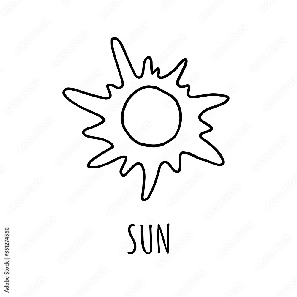 Cute cartoon hand drawn sun drawing. Sweet vector black and white sun star with crown drawing. Cute cartoon hand drawn sun drawing. Sweet vector black and white sun star with crown drawing.