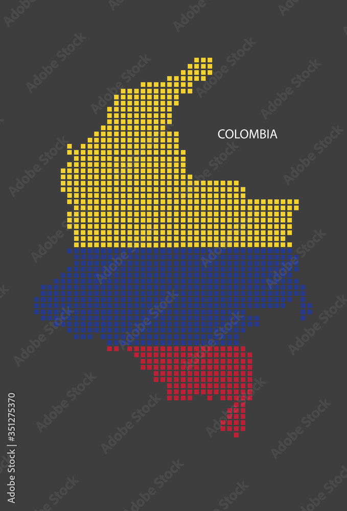 Colombia map design flag square, black background.