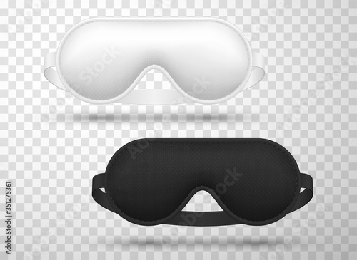 Eye sleeping masks, black and white realistic 3d template, mock up. Sleep accessories.