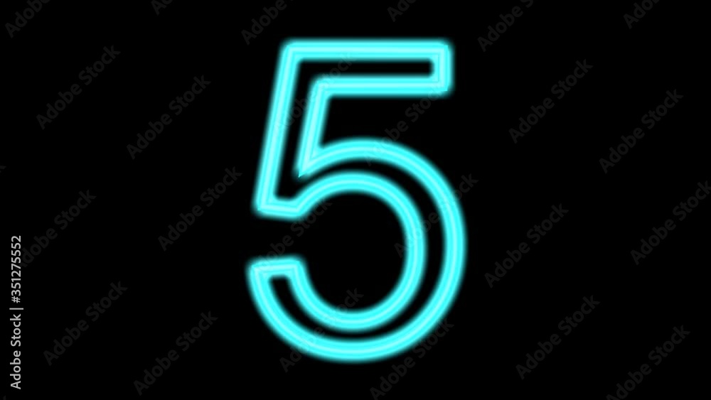 Neon bright glowing countdown timer from 10 to 0 seconds.
