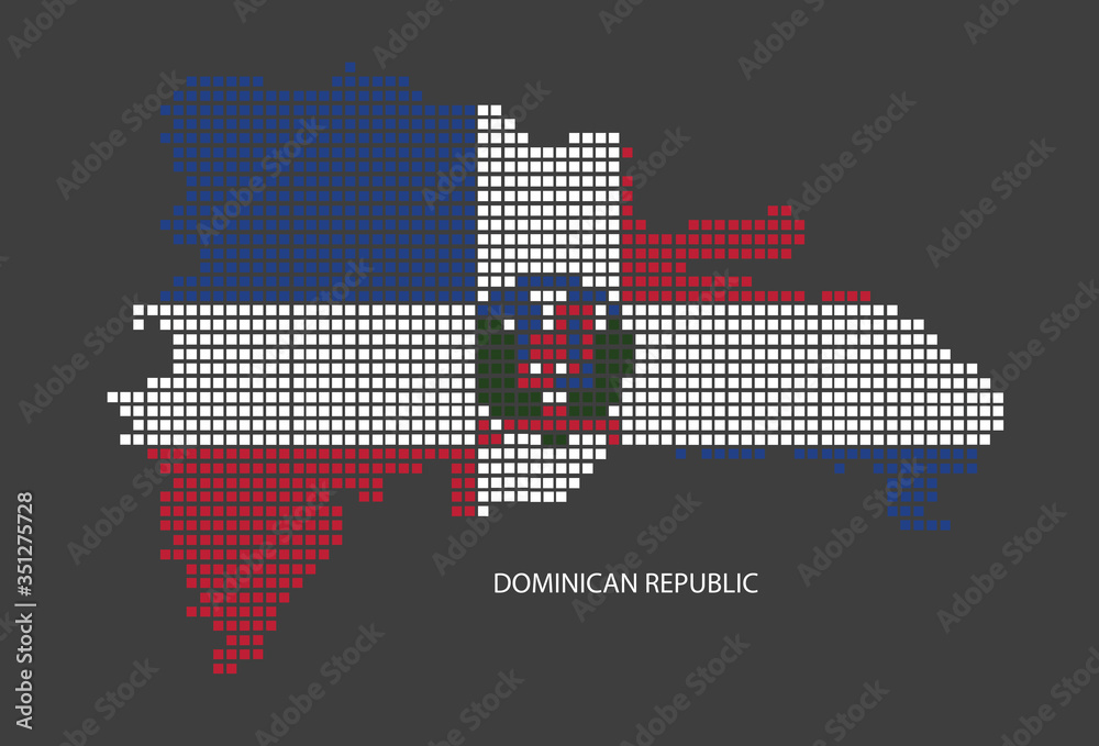 Dominican Republic map design flag square, black background.