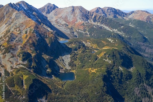 Rohace lakes in the alpine massif of Rohace valley with peaks Tri Kopy 2 154 m.n.m, Hruba Kopa 2 166 m.n.m, Banikov 2 178 m.n.m, Pachola 2 167 m.n.m and Spalena 2 083 m.n.m.