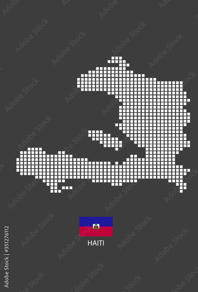 Haiti map design white square, black background with flag Haiti.